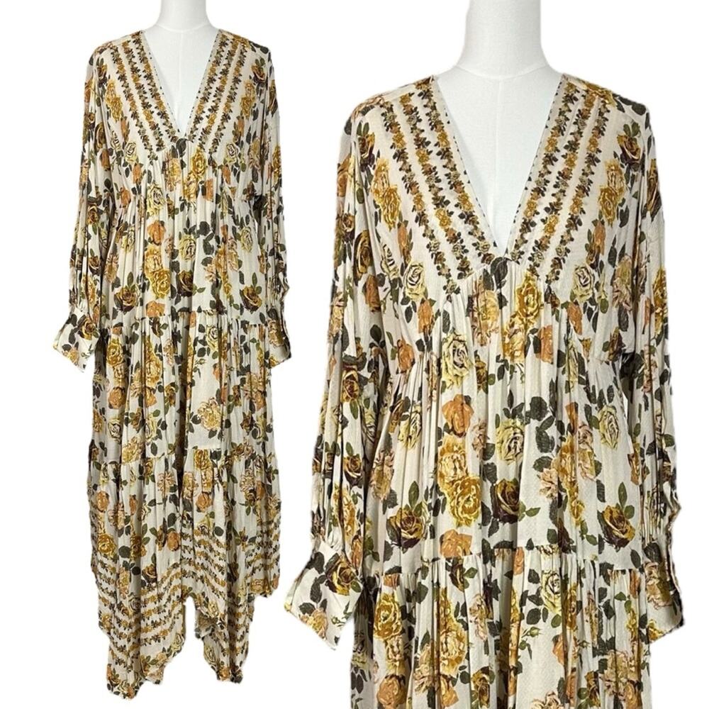 Free People Cream Maxi Dress with Mustard Floral Print - Picture 3 of 16